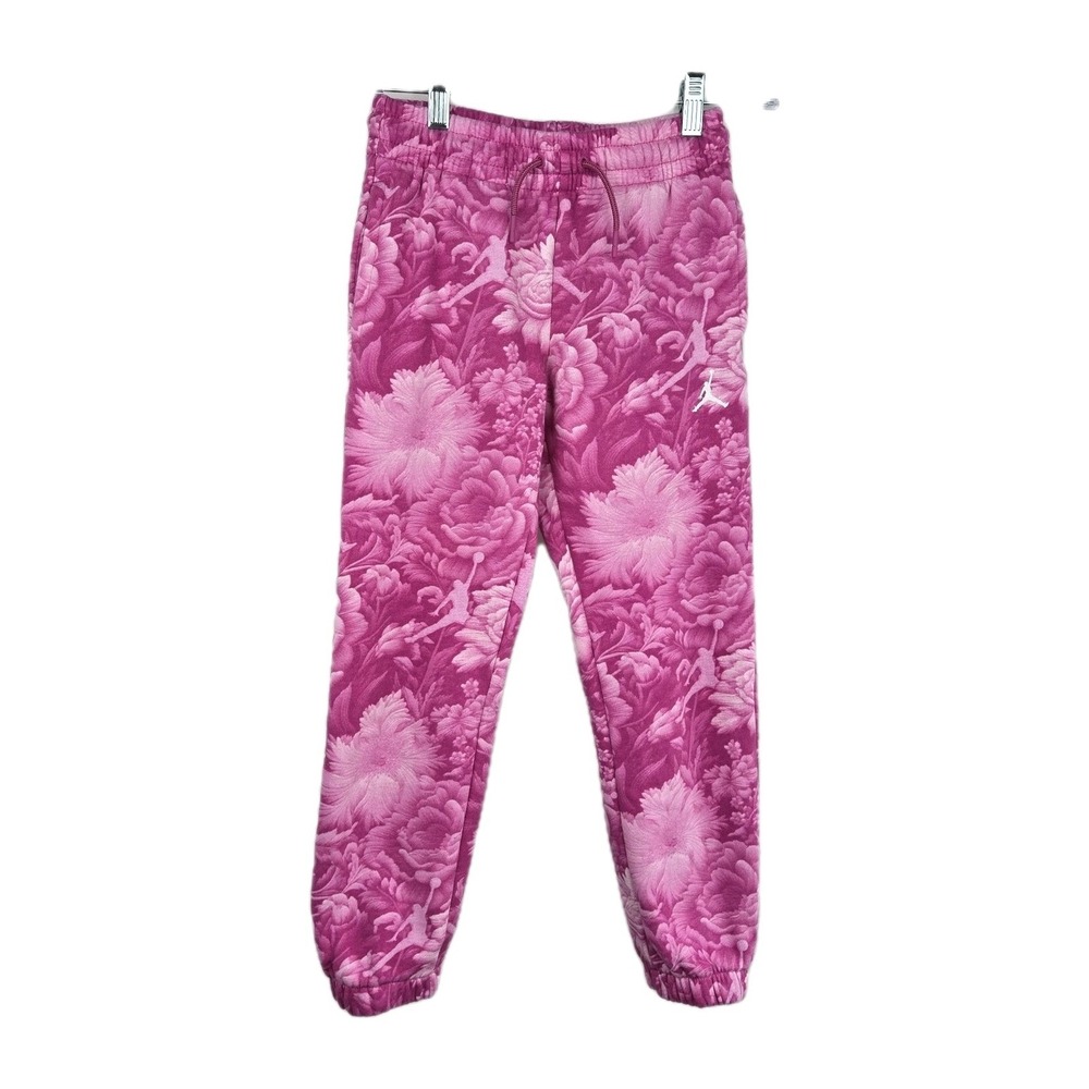 Jordan Girls Brooklyn Pink Floral Fleece Joggers Size M 10-12 Sweatpants Pockets